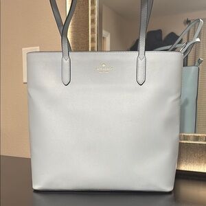 kate spade light blue tote bag with structured shape and textured leather